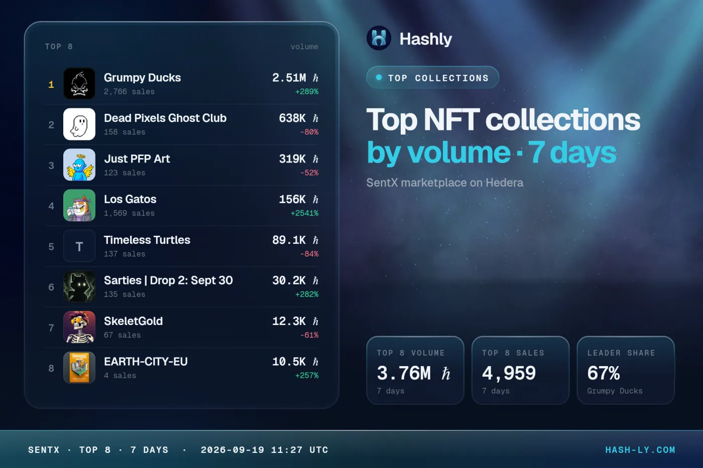 Top collections as the bot posts it, with Hashly's branding